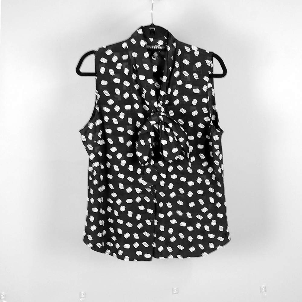 Ralph Lauren LRL Silk Sleeveless Blouse Tank Top Geometric Womens Navy White - Picture 4 of 10